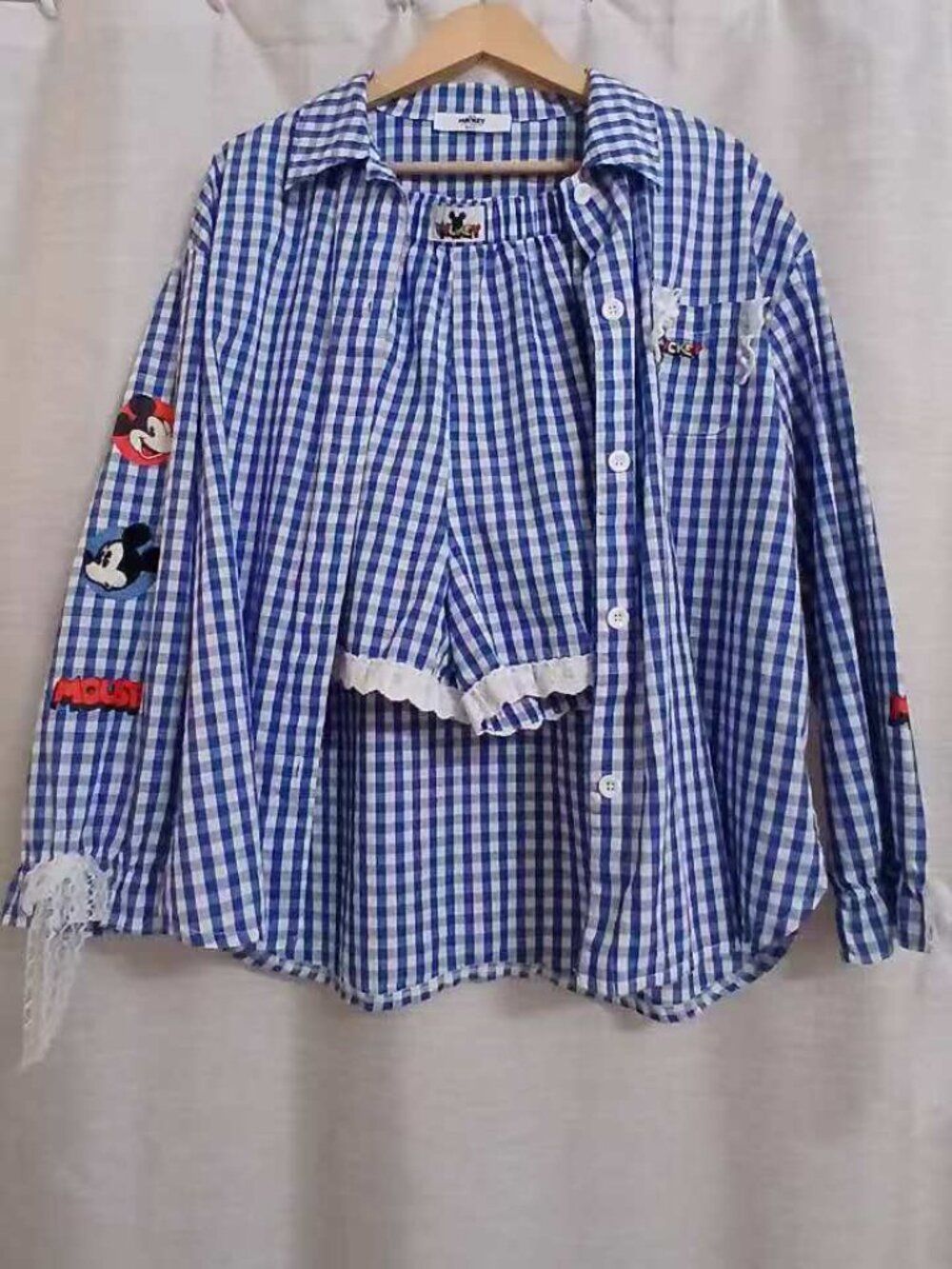 Cute Mickey Blue plaid top and shorts set.